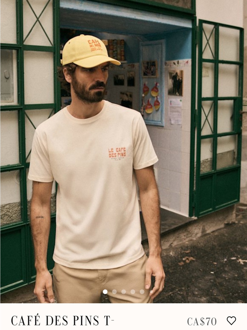Sezane Men’s Cream Café Des Pins Short Sleeve T-Shirt